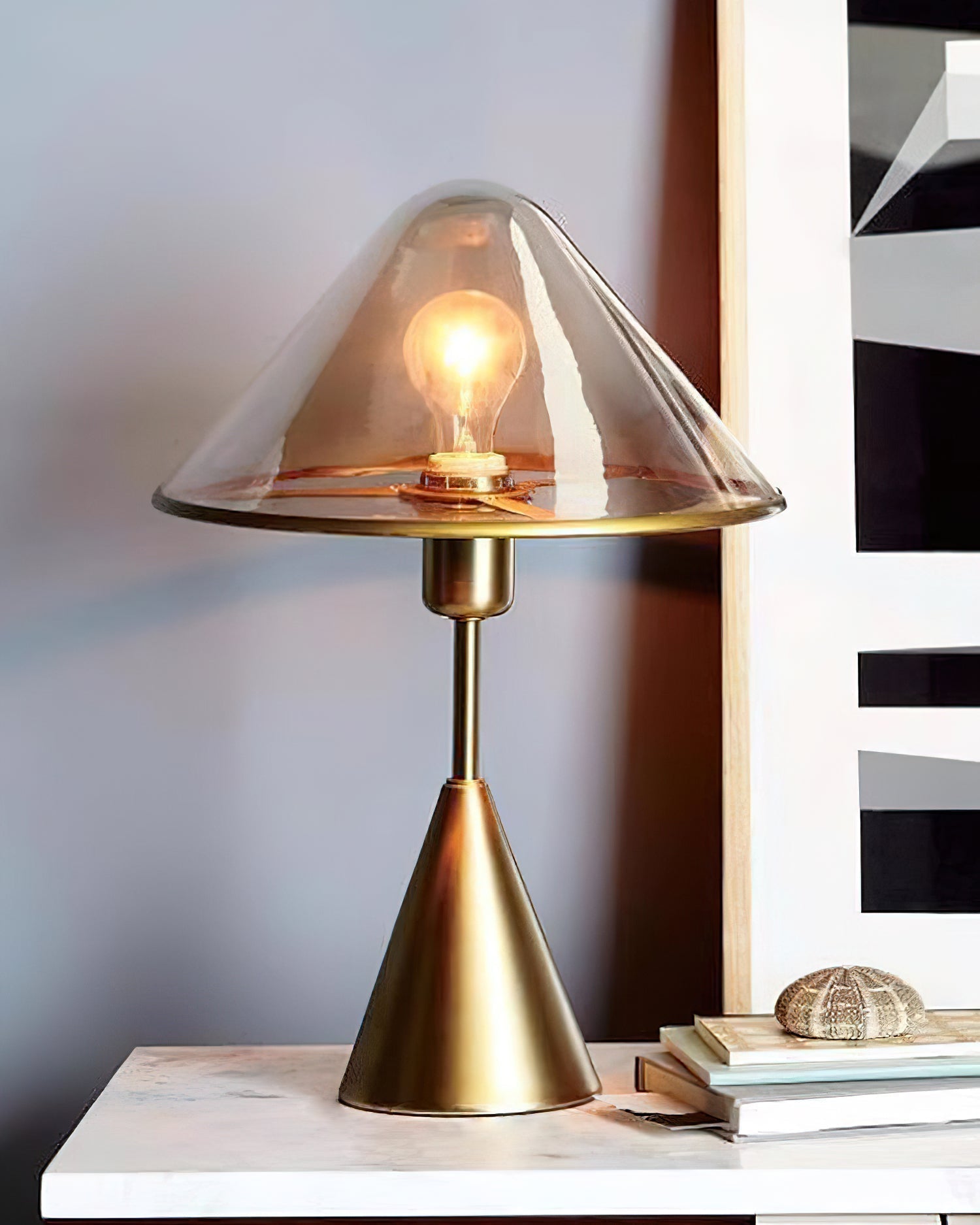 Modern Gold Mushroom Desk Lamp with Elegant Glass Shade and Brass Finish