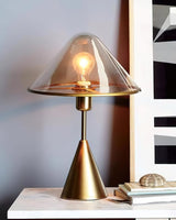 Modern Gold Mushroom Desk Lamp with Elegant Glass Shade and Brass Finish