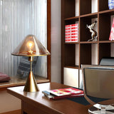 Modern Gold Mushroom Desk Lamp with Elegant Glass Shade and Brass Finish