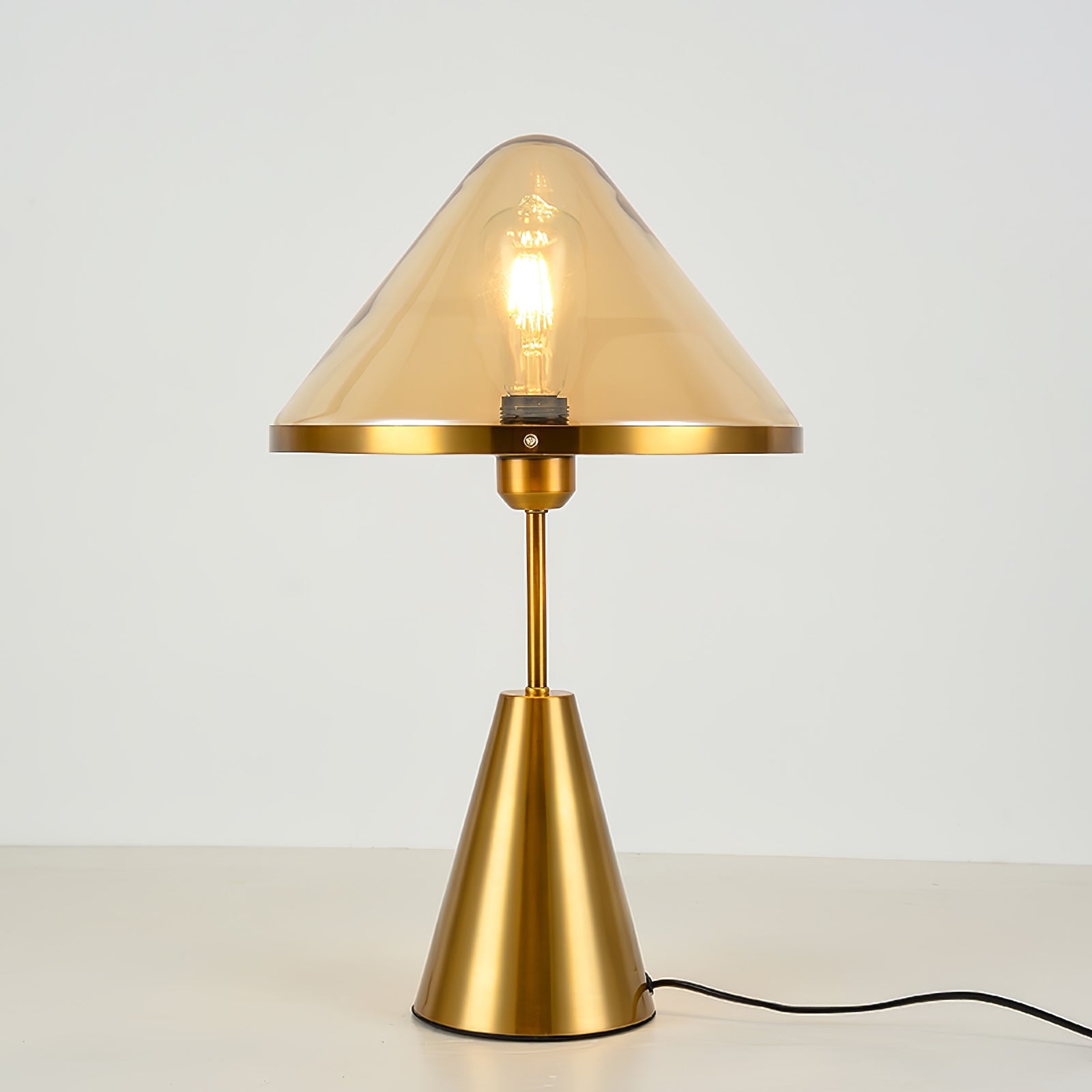 Modern Gold Mushroom Desk Lamp with Elegant Glass Shade and Brass Finish