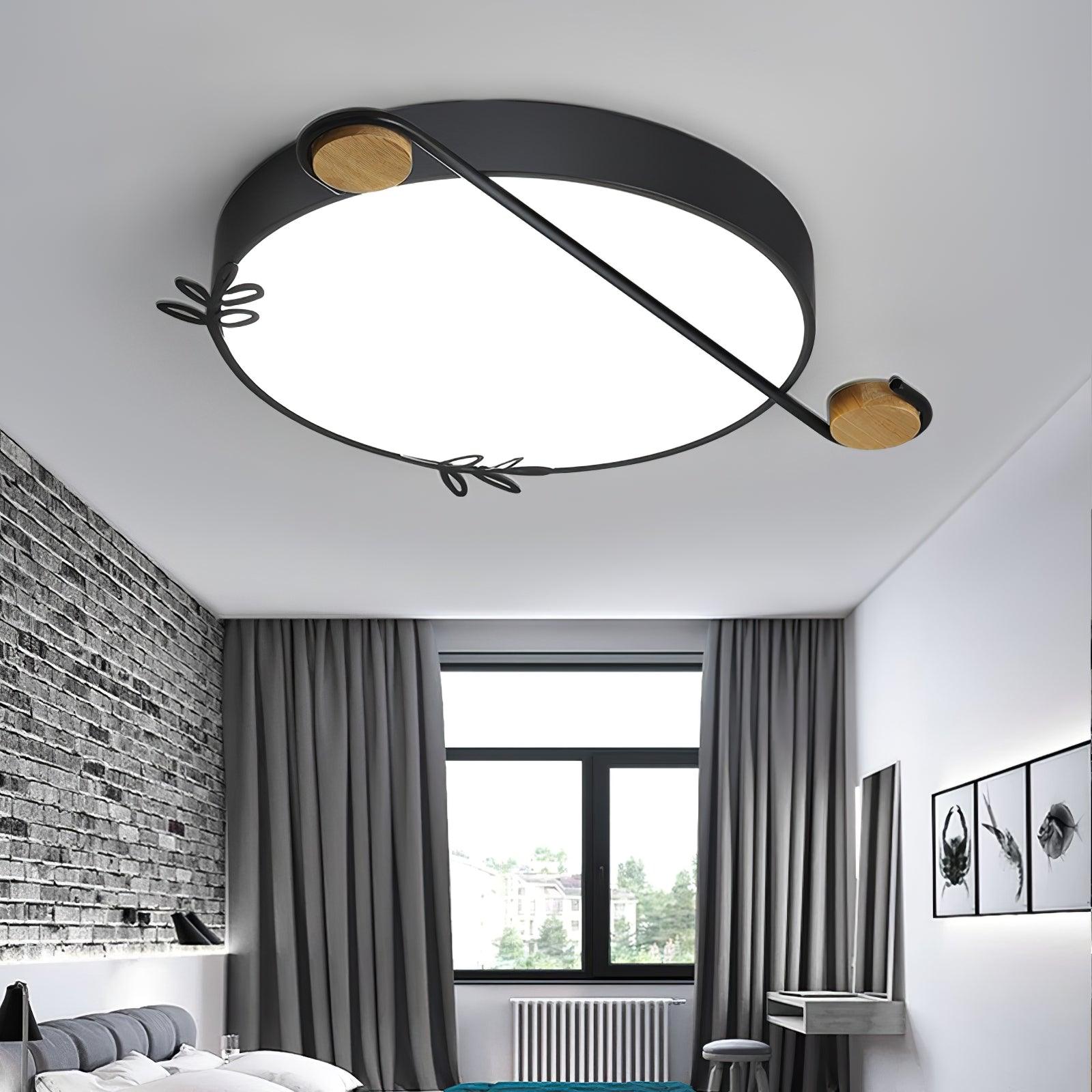Creative Musical Note Design Round Ceiling Lamp with Wood and Metal Accents