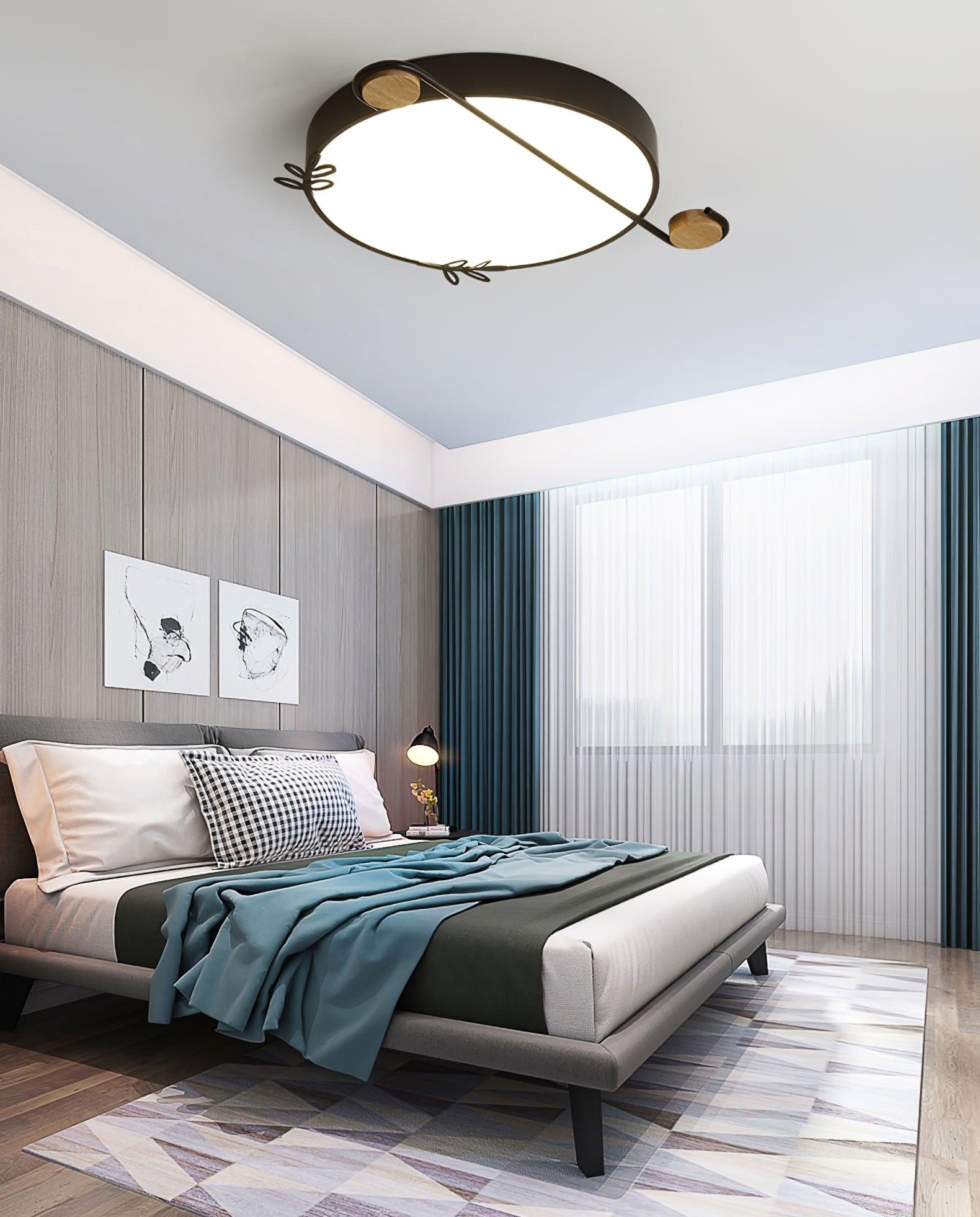 Creative Musical Note Design Round Ceiling Lamp with Wood and Metal Accents