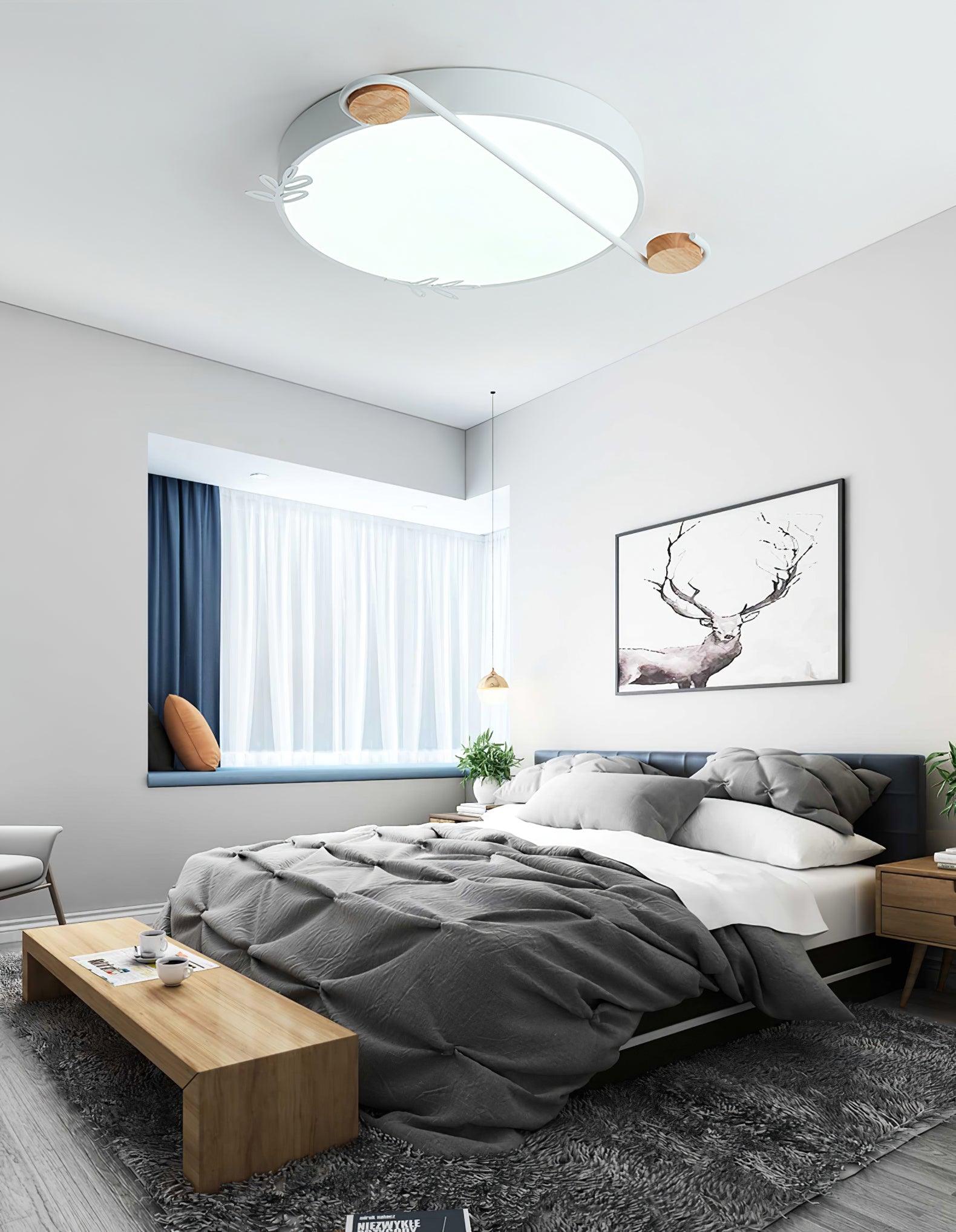 Creative Musical Note Design Round Ceiling Lamp with Wood and Metal Accents