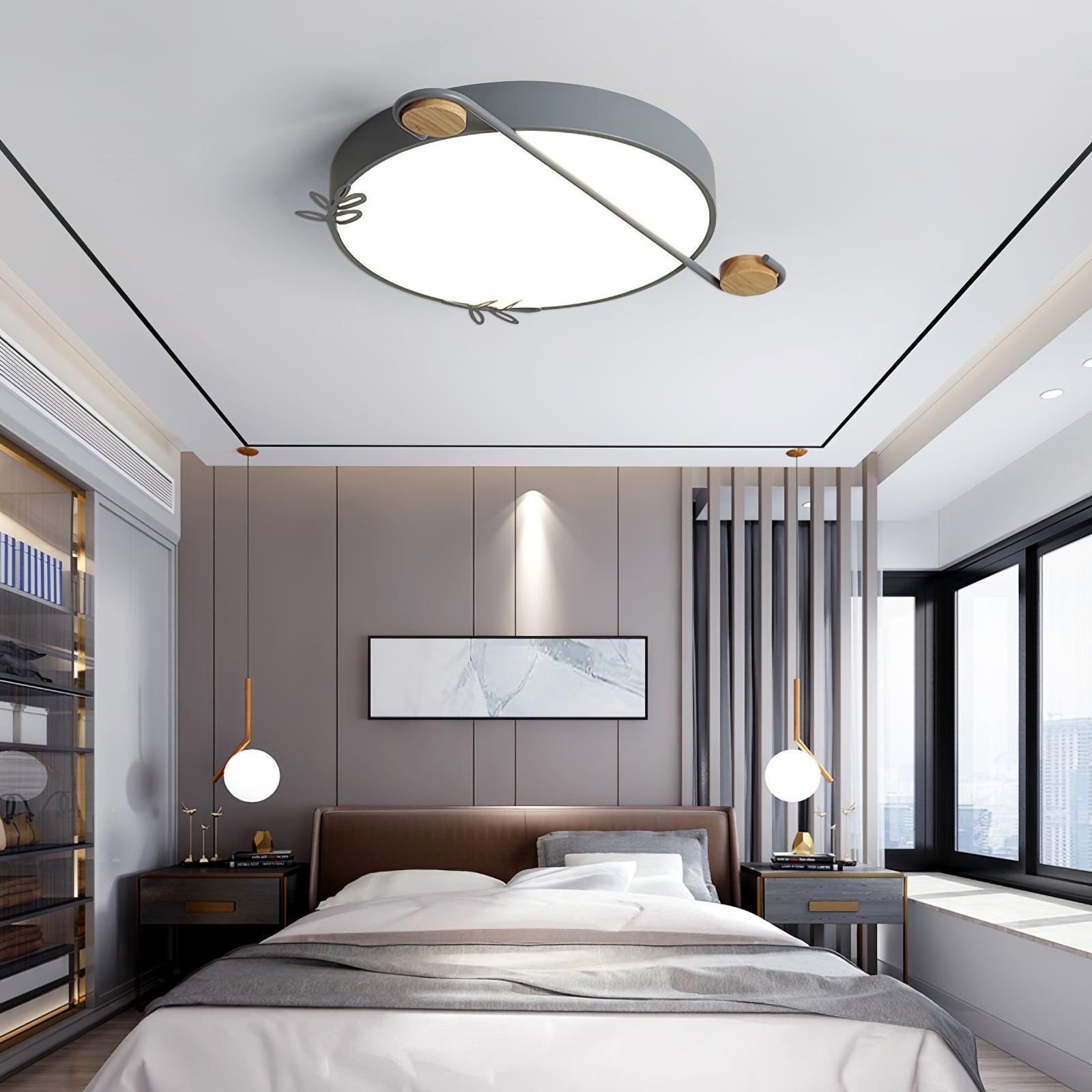 Creative Musical Note Design Round Ceiling Lamp with Wood and Metal Accents