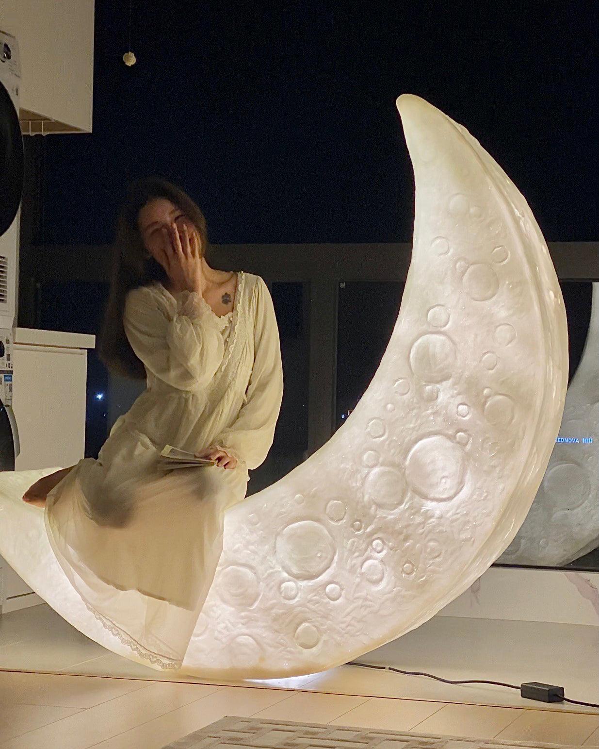 Large Moon Shaped Artistic Standing Floor Lamp for Serene Home Ambiance