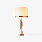 Modern Myrano Gold Art Deco Table Lamp with White Fabric Shade and Marble Base