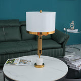 Modern Myrano Gold Art Deco Table Lamp with White Fabric Shade and Marble Base