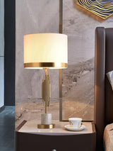 Modern Myrano Gold Art Deco Table Lamp with White Fabric Shade and Marble Base