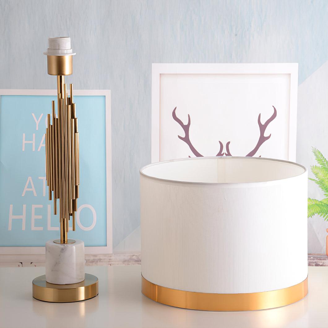 Modern Myrano Gold Art Deco Table Lamp with White Fabric Shade and Marble Base
