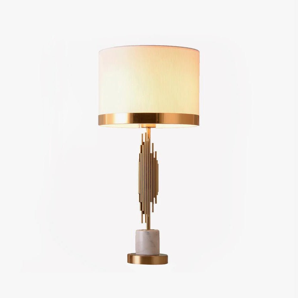 Modern Myrano Gold Art Deco Table Lamp with White Fabric Shade and Marble Base