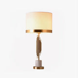 Modern Myrano Gold Art Deco Table Lamp with White Fabric Shade and Marble Base