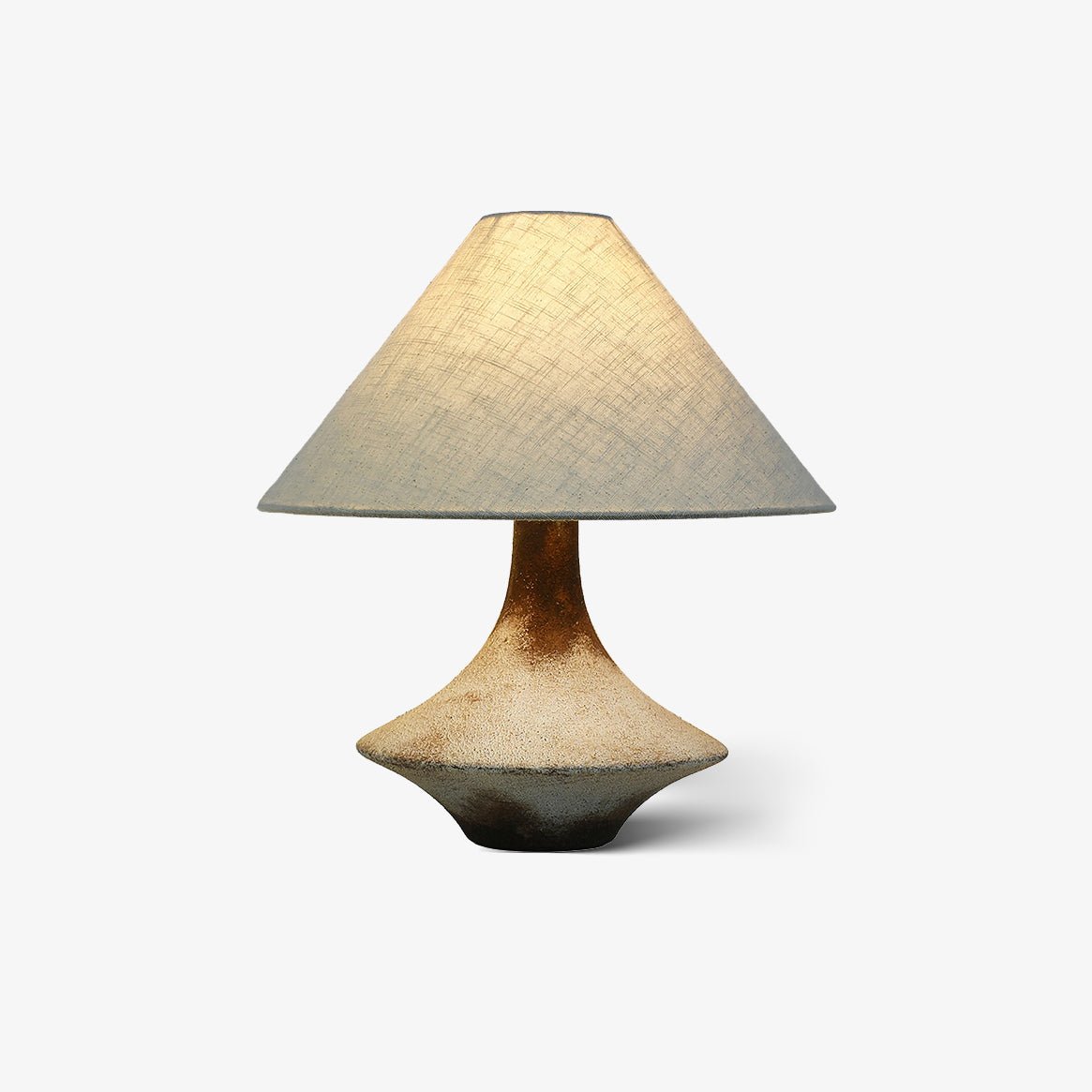 Rustic Weathered Ceramic Table Lamp with Beige Fabric Shade for Bedroom and Living Room