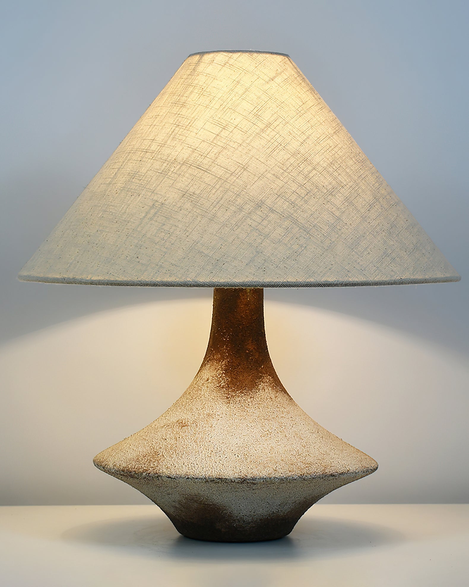 Rustic Weathered Ceramic Table Lamp with Beige Fabric Shade for Bedroom and Living Room