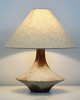 Rustic Weathered Ceramic Table Lamp with Beige Fabric Shade for Bedroom and Living Room