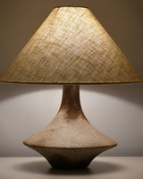 Rustic Weathered Ceramic Table Lamp with Beige Fabric Shade for Bedroom and Living Room