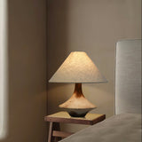 Rustic Weathered Ceramic Table Lamp with Beige Fabric Shade for Bedroom and Living Room