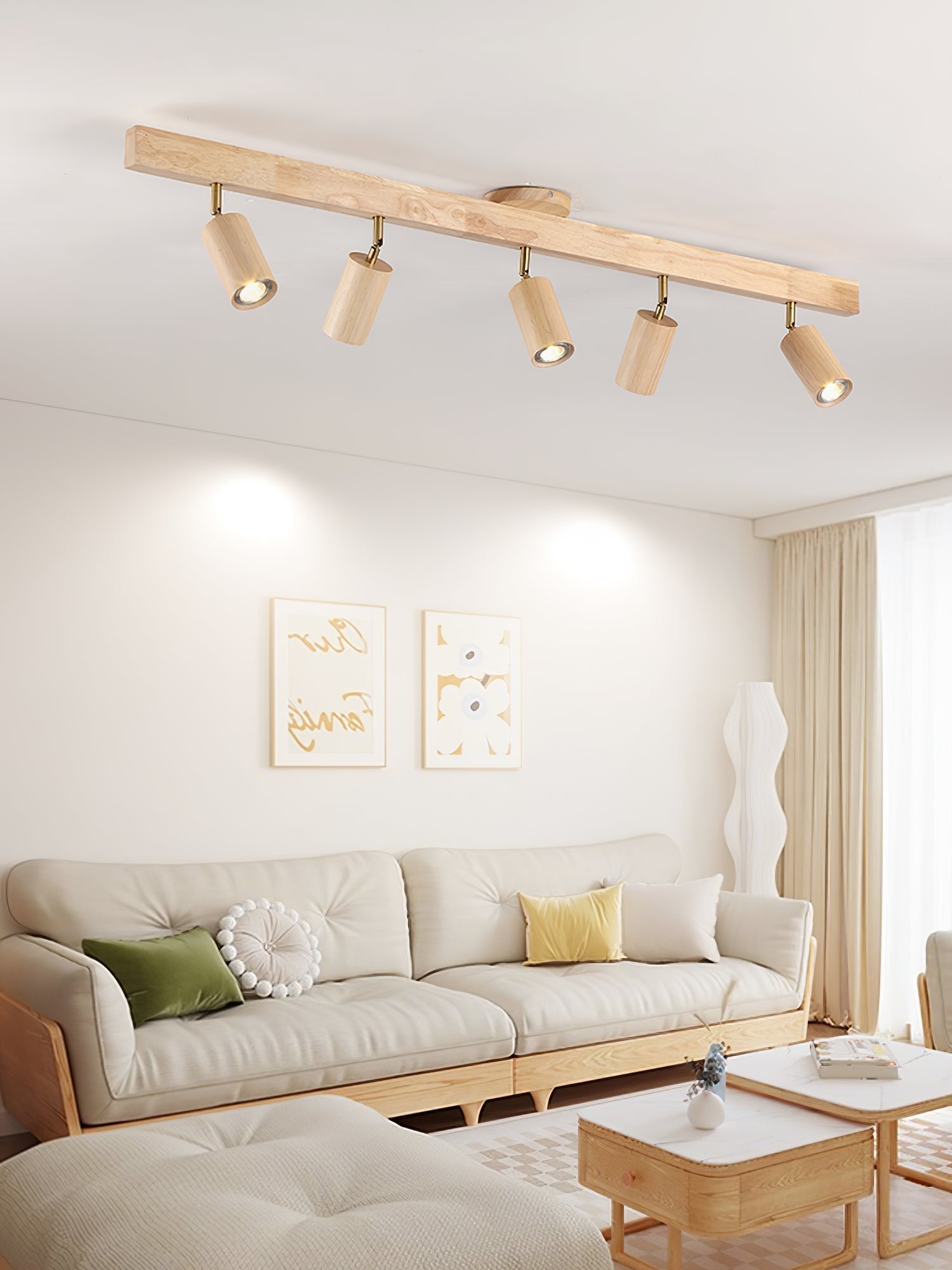 Modern Adjustable Natural Wood Beam Ceiling Spotlight LED Track Lighting