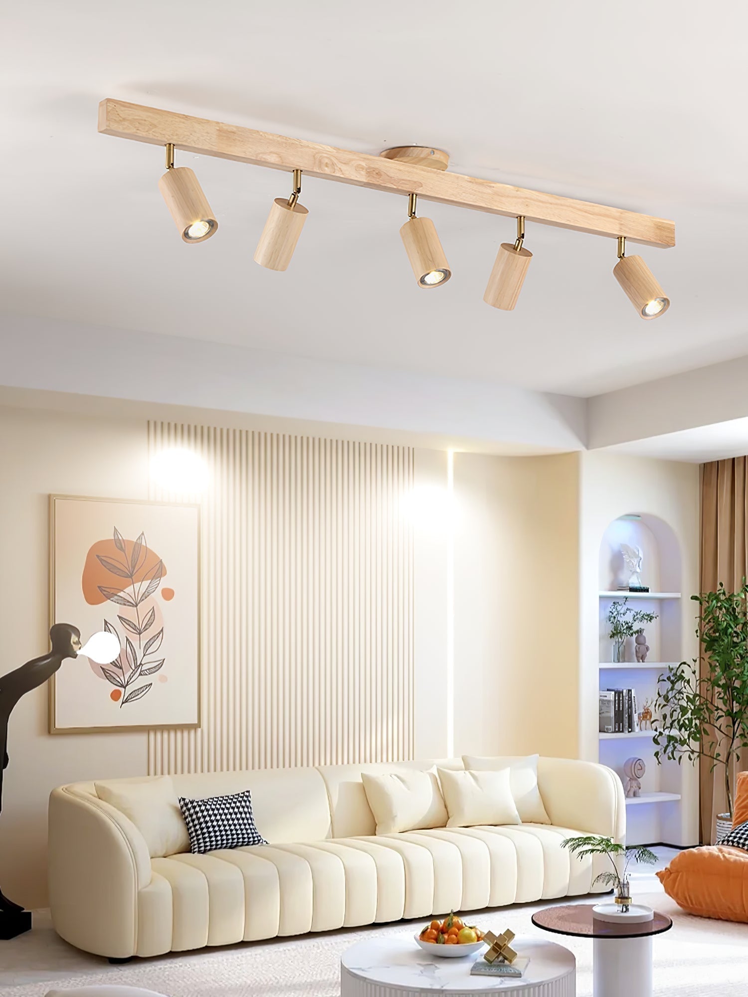 Modern Adjustable Natural Wood Beam Ceiling Spotlight LED Track Lighting