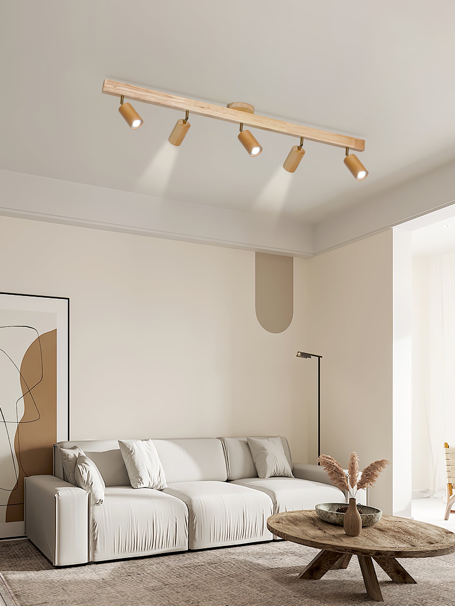 Modern Adjustable Natural Wood Beam Ceiling Spotlight LED Track Lighting