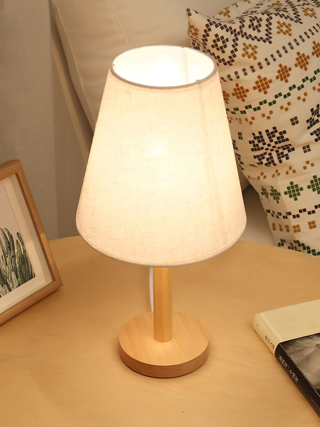 minimalist-nordic-wooden-bedside-lamp-with-white-fabric-drum-shade-for-modern-home