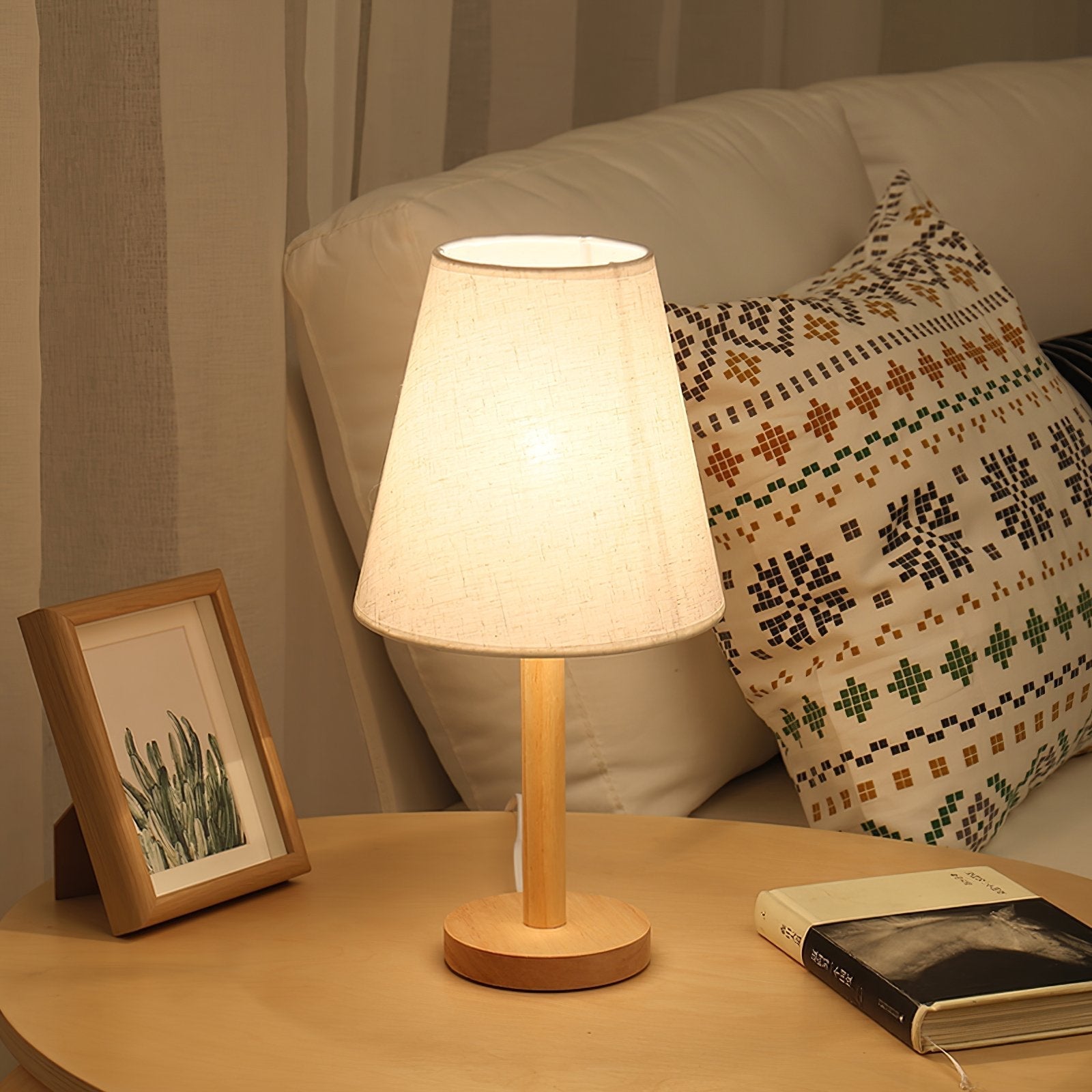 minimalist-nordic-wooden-bedside-lamp-with-white-fabric-drum-shade-for-modern-home