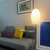 Modern Mid Century Bubble Floor Lamp with White Silk Shade and Steel Base