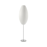 Modern Mid Century Bubble Floor Lamp with White Silk Shade and Steel Base