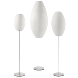 Modern Mid Century Bubble Floor Lamp with White Silk Shade and Steel Base