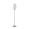 Modern Mid Century Bubble Floor Lamp with White Silk Shade and Steel Base