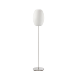 Modern Mid Century Bubble Floor Lamp with White Silk Shade and Steel Base