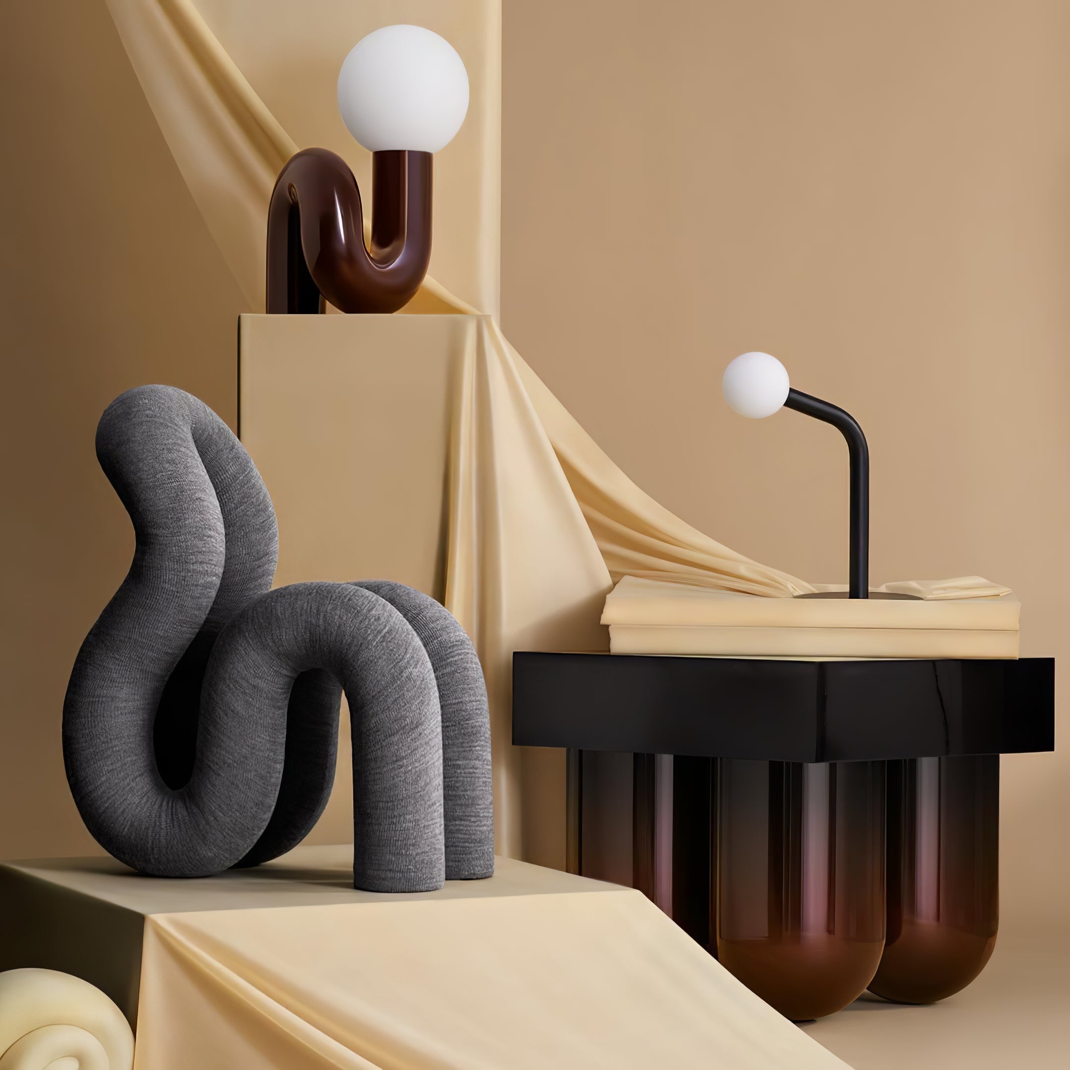 Modern Resin N Shape Table Lamp with Glass Globe for Creative Bedside and Office Lighting