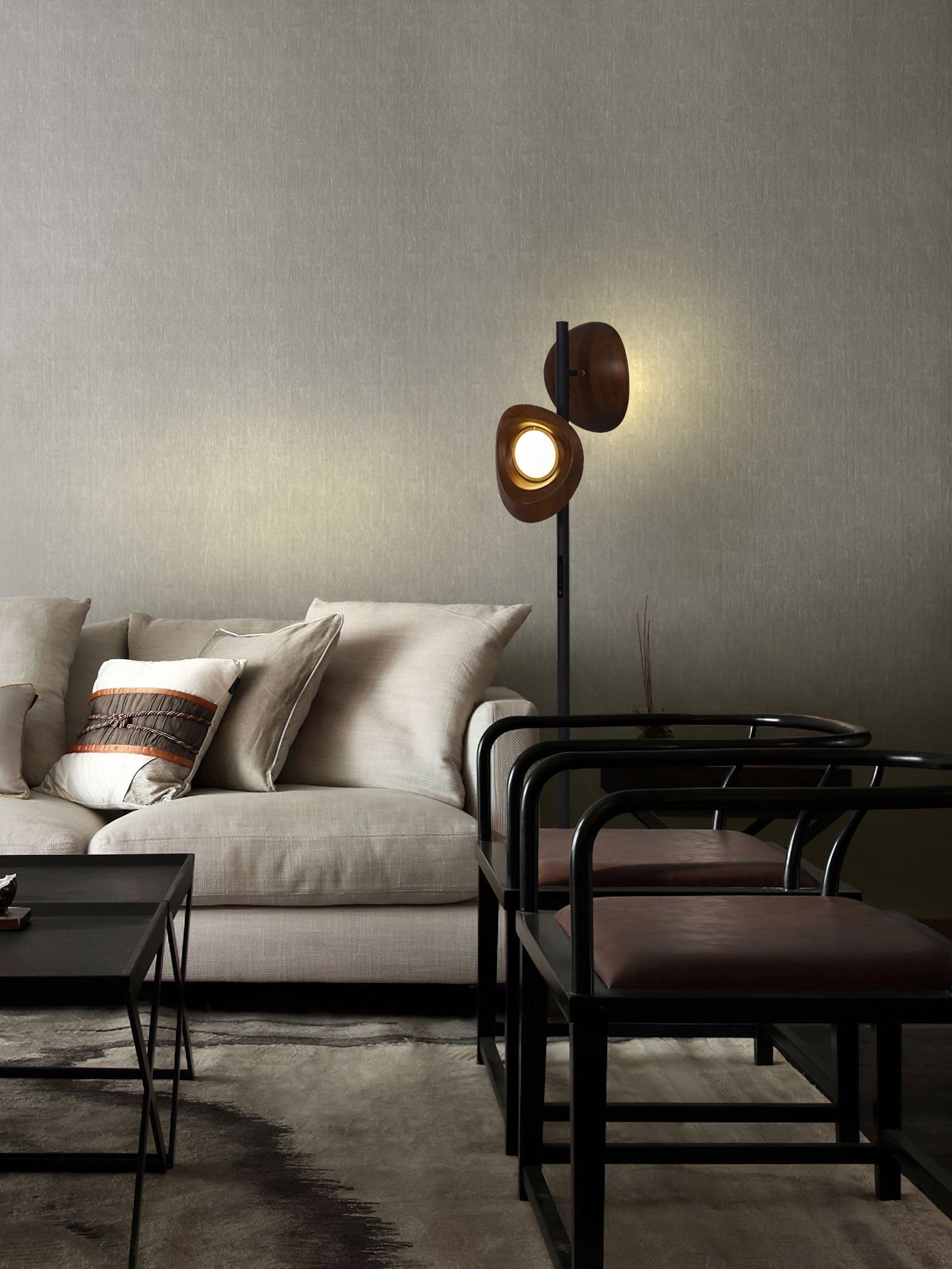Modern Nest Wooden Floor Lamp Standing Light with Integrated LED and Organic Shades