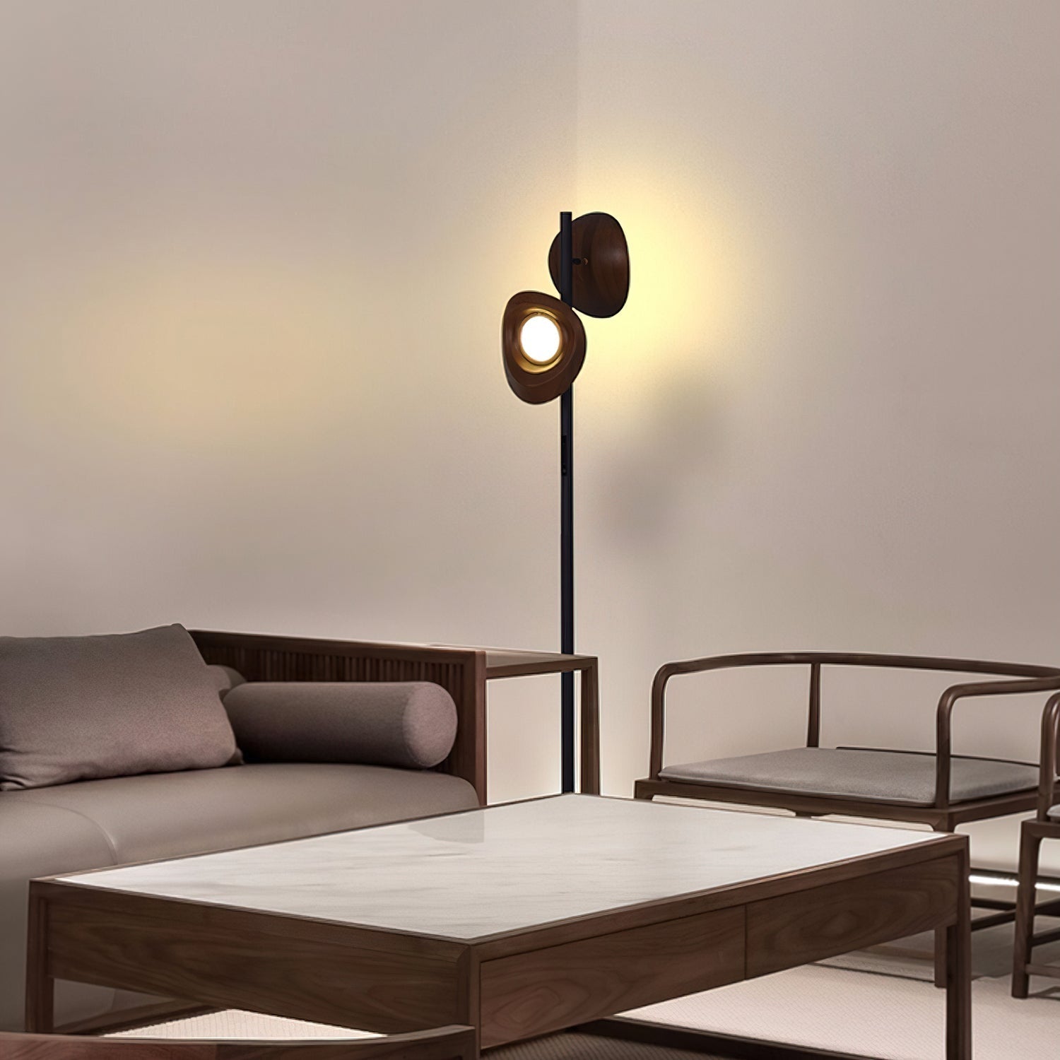 Modern Nest Wooden Floor Lamp Standing Light with Integrated LED and Organic Shades