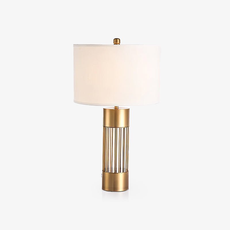 Modern Nettle Gold Metal Table Lamp with White Fabric Drum Shade for Living Room and Bedroom