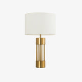 Modern Nettle Gold Metal Table Lamp with White Fabric Drum Shade for Living Room and Bedroom