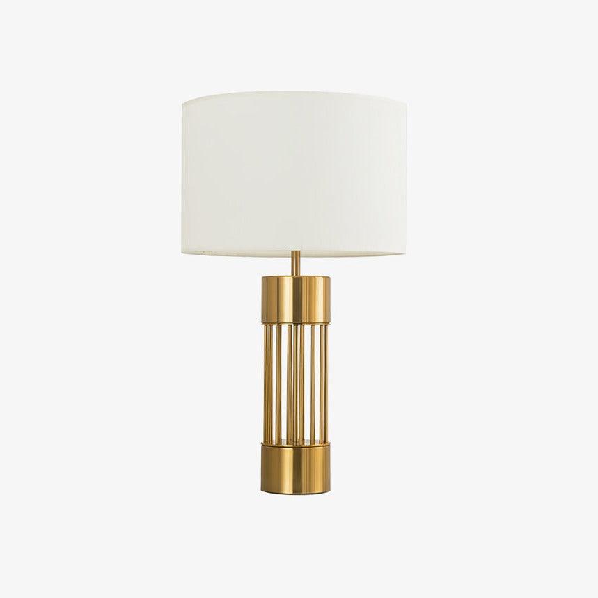 Modern Nettle Gold Metal Table Lamp with White Fabric Drum Shade for Living Room and Bedroom