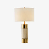 Modern Nettle Gold Metal Table Lamp with White Fabric Drum Shade for Living Room and Bedroom