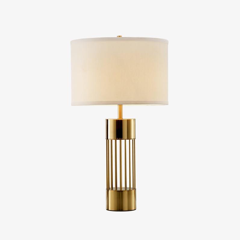 Modern Nettle Gold Metal Table Lamp with White Fabric Drum Shade for Living Room and Bedroom
