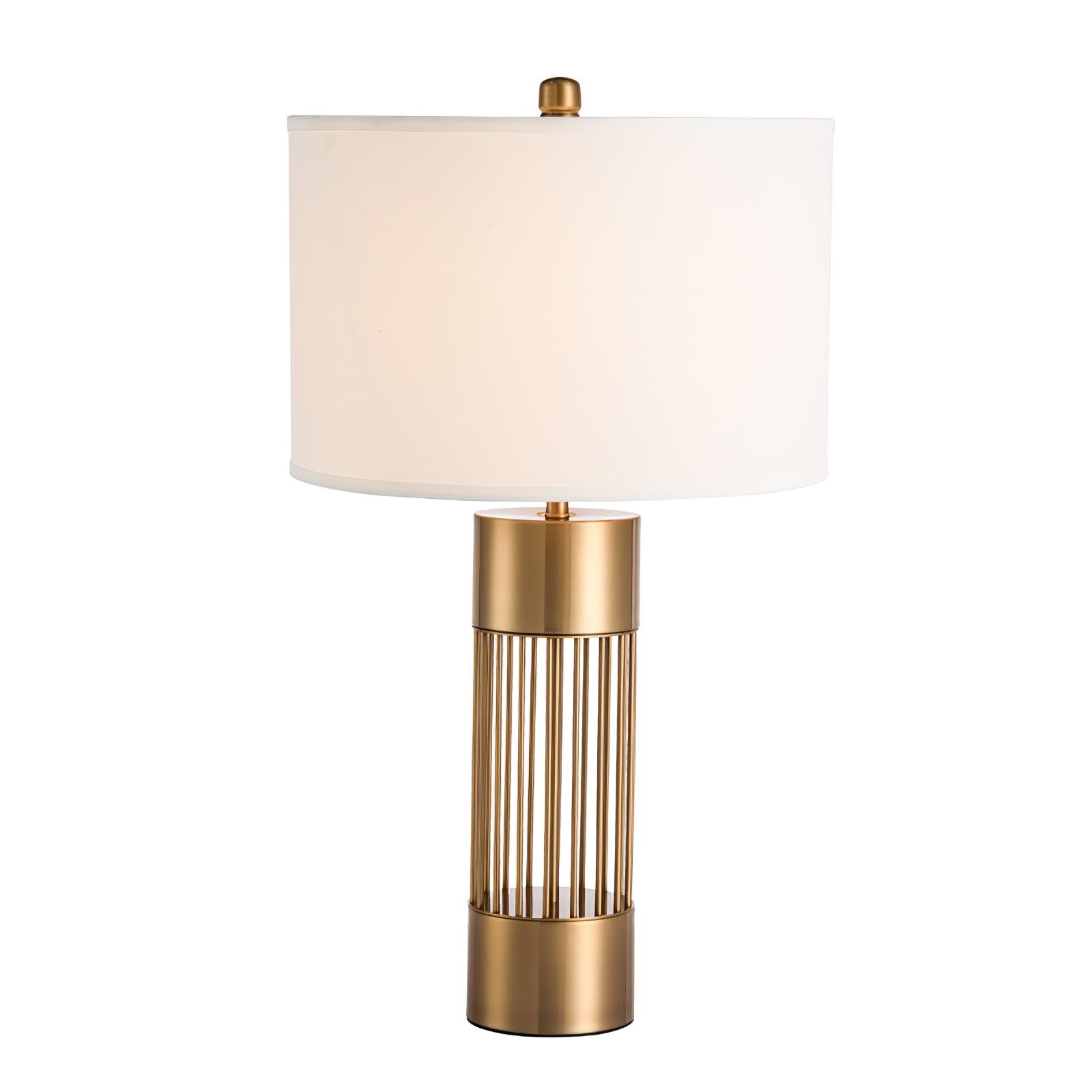 Modern Nettle Gold Metal Table Lamp with White Fabric Drum Shade for Living Room and Bedroom