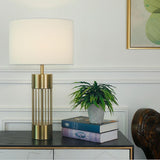 Modern Nettle Gold Metal Table Lamp with White Fabric Drum Shade for Living Room and Bedroom