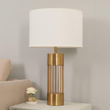 Modern Nettle Gold Metal Table Lamp with White Fabric Drum Shade for Living Room and Bedroom