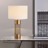 Modern Nettle Gold Metal Table Lamp with White Fabric Drum Shade for Living Room and Bedroom