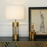 Modern Nettle Gold Metal Table Lamp with White Fabric Drum Shade for Living Room and Bedroom