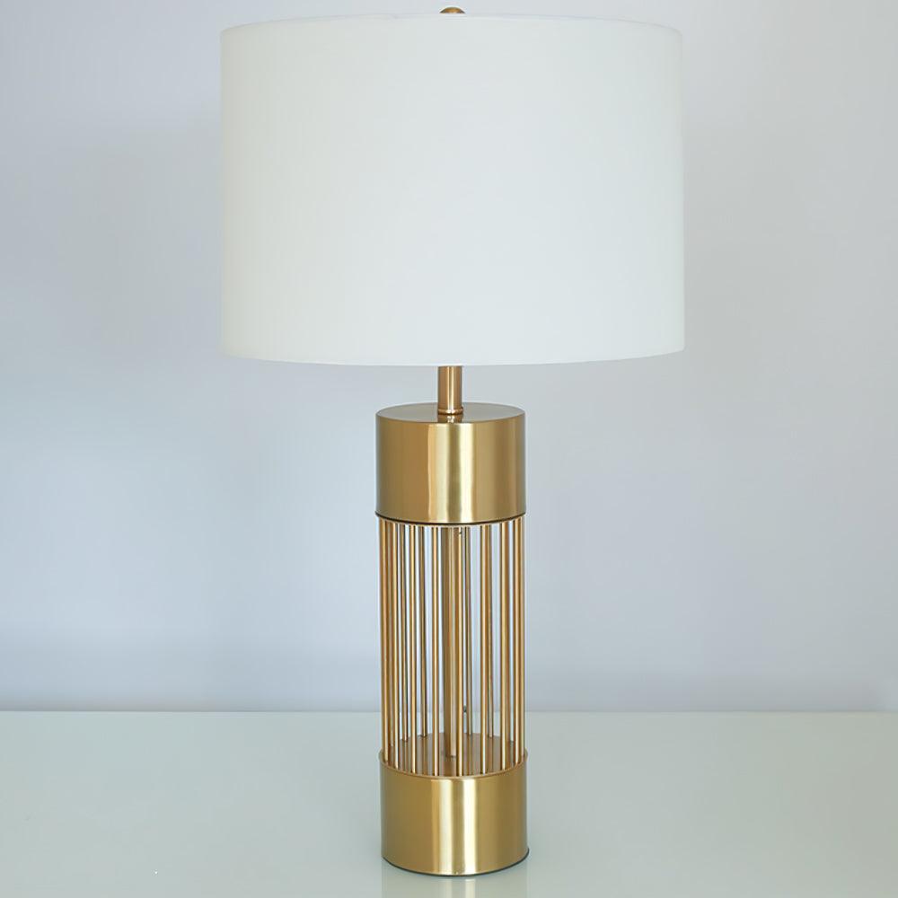 Modern Nettle Gold Metal Table Lamp with White Fabric Drum Shade for Living Room and Bedroom