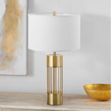 Modern Nettle Gold Metal Table Lamp with White Fabric Drum Shade for Living Room and Bedroom