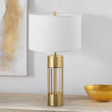 Modern Nettle Gold Metal Table Lamp with White Fabric Drum Shade for Living Room and Bedroom