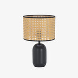 Modern Bamboo Table Lamp with Black Geometric Trim for Bedroom and Office Lighting