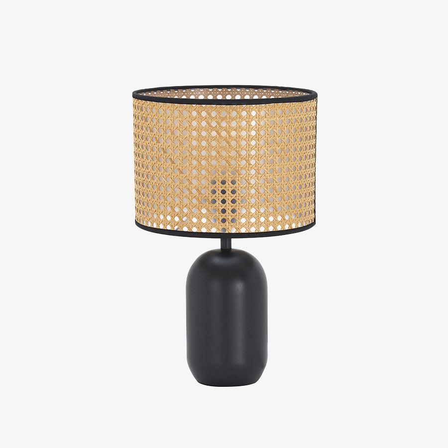 Modern Bamboo Table Lamp with Black Geometric Trim for Bedroom and Office Lighting