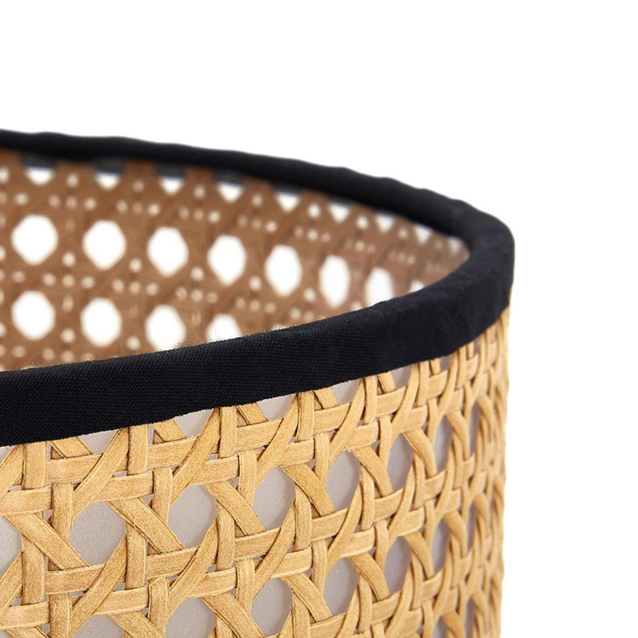 Modern Bamboo Table Lamp with Black Geometric Trim for Bedroom and Office Lighting