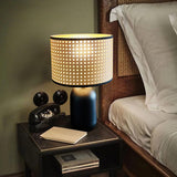 Modern Bamboo Table Lamp with Black Geometric Trim for Bedroom and Office Lighting